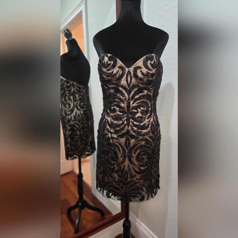 Scala Strapless Dress in Black and Gold